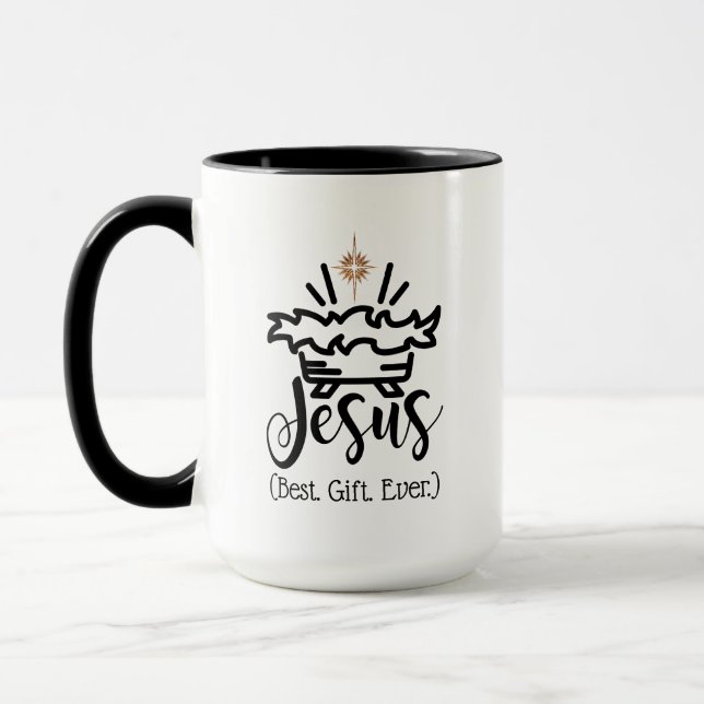 JESUS BEST GIFT EVER Christmas Scripture Black Mug (Left)