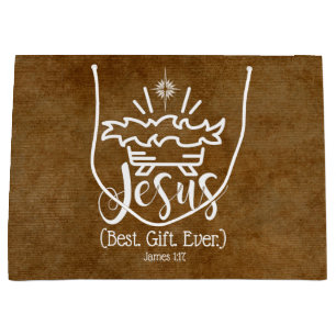 JESUS BEST GIFT EVER Christmas Scripture Bronze Large Gift Bag