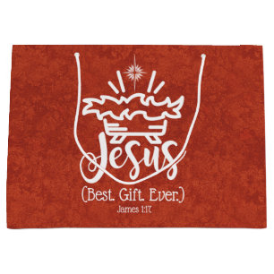 JESUS BEST GIFT EVER Christmas Scripture Red Large Gift Bag