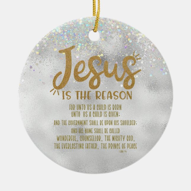 Jesus, Bible Verse Joyful Christmas Ceramic Tree Decoration (Front)