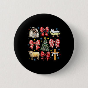 Jesus Birth Christmas Coquette Bow Nativity Scene  6 Cm Round Badge