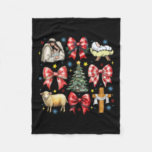 Jesus Birth Christmas Coquette Bow Nativity Scene Fleece Blanket