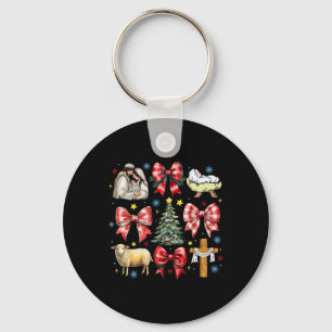 Jesus Birth Christmas Coquette Bow Nativity Scene  Key Ring