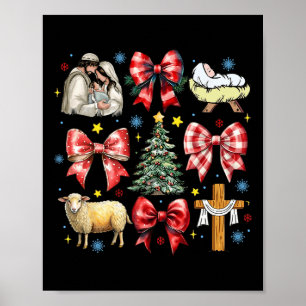 Jesus Birth Christmas Coquette Bow Nativity Scene Poster