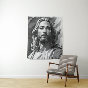 Jesus Black and White Tapestry