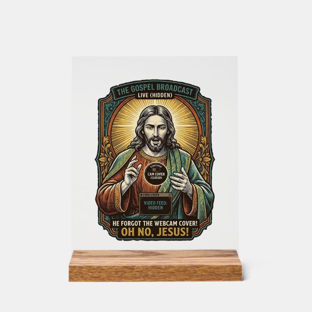 Jesus Black Screen Forgotten Webcam Cover Virtual  Acrylic Sign (Front)