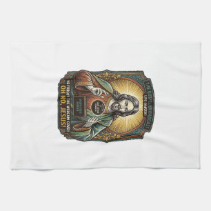 Jesus Black Screen Forgotten Webcam Cover Virtual Tea Towel