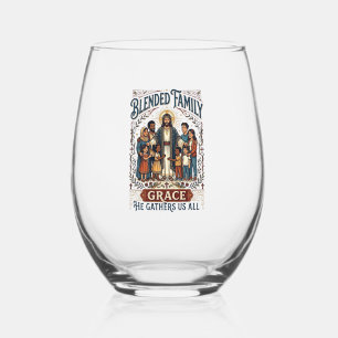 Jesus Blended Family Stepfamily Shirt Christian Gr Stemless Wine Glass