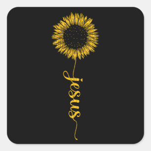 Jesus Blessed Thankful Christian Faith Sunflower Square Sticker
