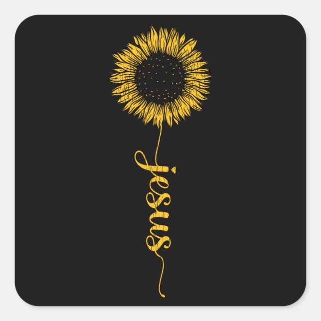 Jesus Blessed Thankful Christian Faith Sunflower Square Sticker (Front)