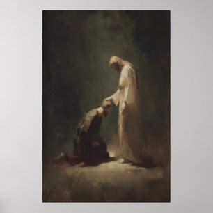 Jesus Blessing A Man, Christian Wall Art, Biblical Poster