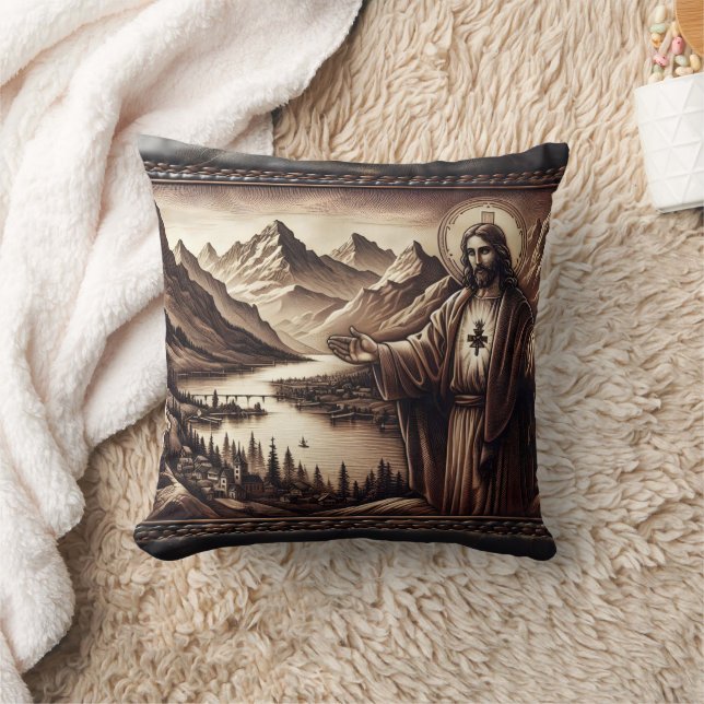 Jesus Blessing a Mountain Landscape Cushion (Blanket)