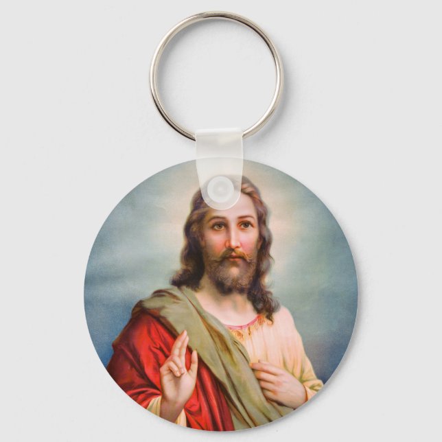 Jesus Blessing Divine Mercy Catholic  Key Ring (Front)