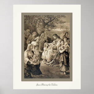 Jesus Blessing the Children ~ Vintage Christian Poster