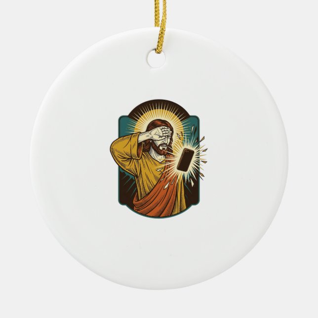 Jesus Blinding Max Phone Brightness Midnight Scrol Ceramic Tree Decoration (Front)