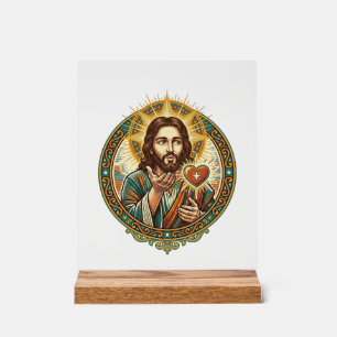 Jesus Blowing Kiss Red Heart Like Button Humor_1 Acrylic Sign