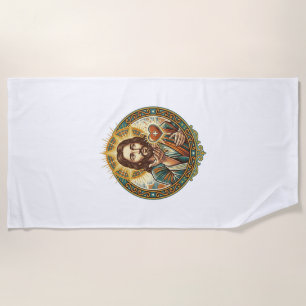 Jesus Blowing Kiss Red Heart Like Button Humor_1 Beach Towel