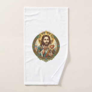 Jesus Blowing Kiss Red Heart Like Button Humor_1 Hand Towel