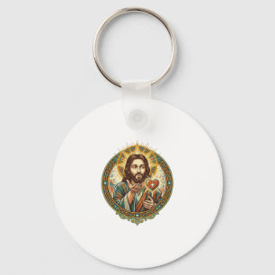 Jesus Blowing Kiss Red Heart Like Button Humor_1 Key Ring