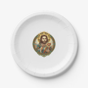Jesus Blowing Kiss Red Heart Like Button Humor_1 Paper Plate