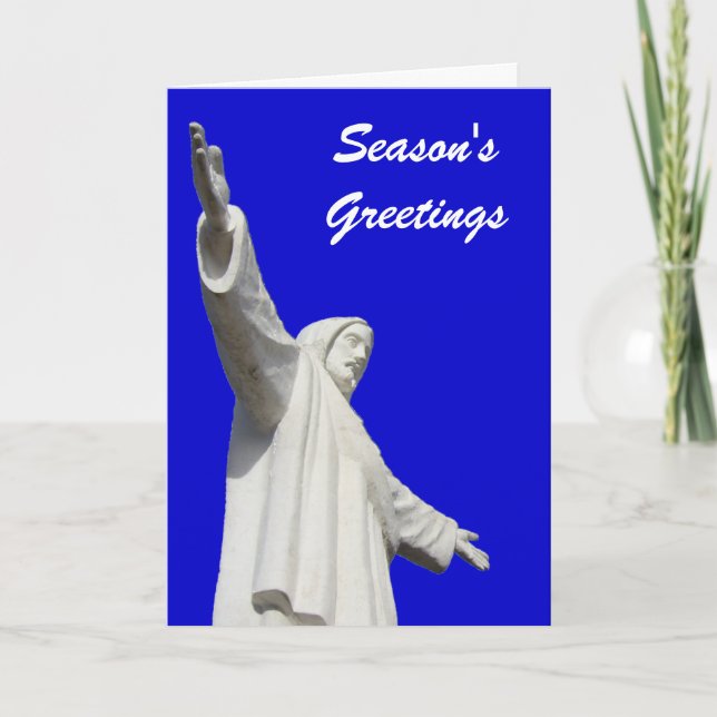 jesus blue christmas holiday card (Front)