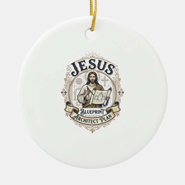 Jesus Blueprint Architect Plan Jesus Blueprint Arc Ceramic Tree Decoration (Front)