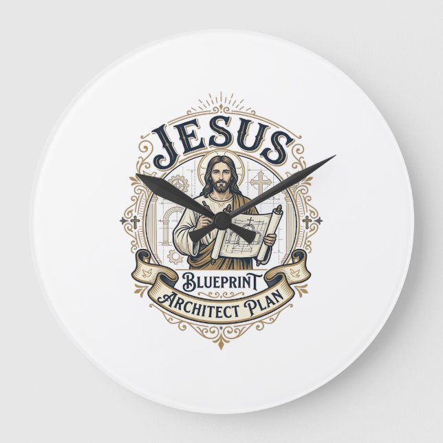 Jesus Blueprint Architect Plan Jesus Blueprint Arc Large Clock (Front)