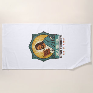 Jesus Blurry QR Code Wont Scan Menu Tech Humor_1 Beach Towel
