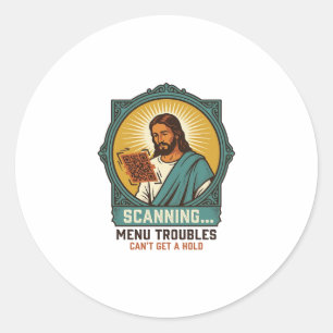 Jesus Blurry QR Code Wont Scan Menu Tech Humor_1 Classic Round Sticker