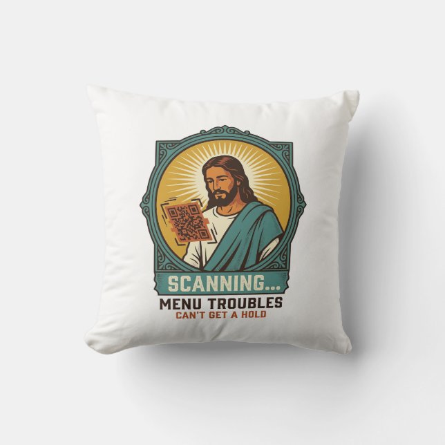 Jesus Blurry QR Code Wont Scan Menu Tech Humor_1 Cushion (Front)