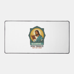Jesus Blurry QR Code Wont Scan Menu Tech Humor_1 Desk Mat