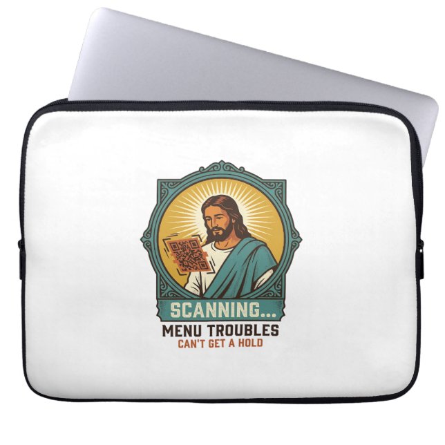 Jesus Blurry QR Code Wont Scan Menu Tech Humor_1 Laptop Sleeve (Front)