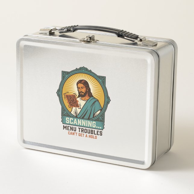 Jesus Blurry QR Code Wont Scan Menu Tech Humor_1 Metal Lunch Box (Front)
