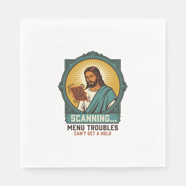 Jesus Blurry QR Code Wont Scan Menu Tech Humor_1 Napkin (Front)