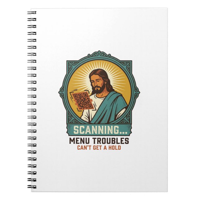 Jesus Blurry QR Code Wont Scan Menu Tech Humor_1 Notebook (Front)