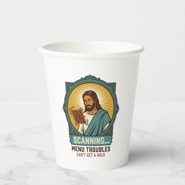 Jesus Blurry QR Code Wont Scan Menu Tech Humor_1 Paper Cups (Front)