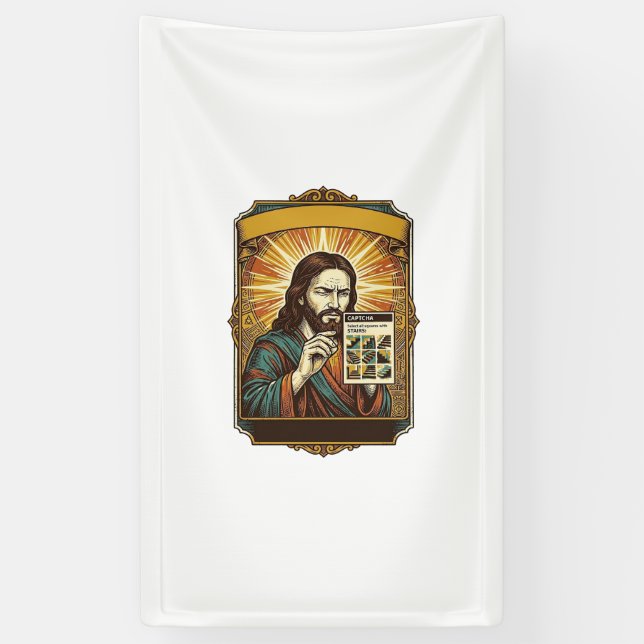 Jesus Blurry Stairs Captcha Test Tech Security Hum Banner (Vertical)
