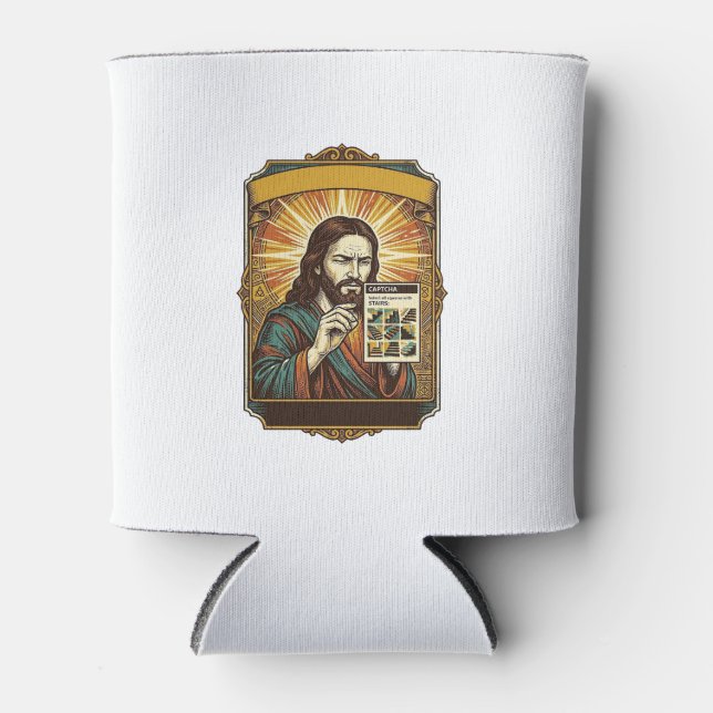 Jesus Blurry Stairs Captcha Test Tech Security Hum Can Cooler (Front)