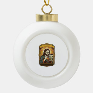 Jesus Blurry Stairs Captcha Test Tech Security Hum Ceramic Ball Christmas Ornament