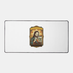 Jesus Blurry Stairs Captcha Test Tech Security Hum Desk Mat