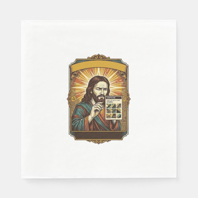 Jesus Blurry Stairs Captcha Test Tech Security Hum Napkin (Front)
