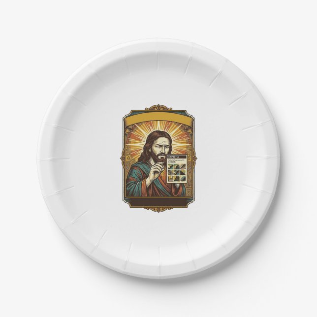 Jesus Blurry Stairs Captcha Test Tech Security Hum Paper Plate (Front)