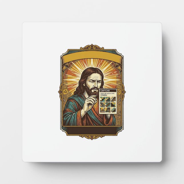 Jesus Blurry Stairs Captcha Test Tech Security Hum Plaque (Front)