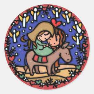 Jesus born Christmas day Angels rejoiced RED Classic Round Sticker