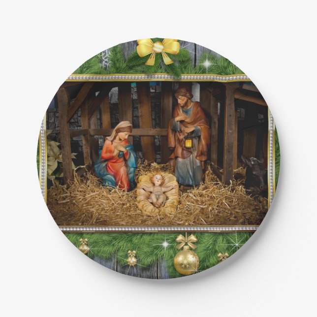 Jesus born manger paper plate (Front)