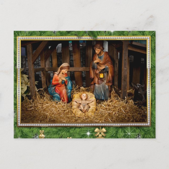 Jesus born manger postcard (Front)