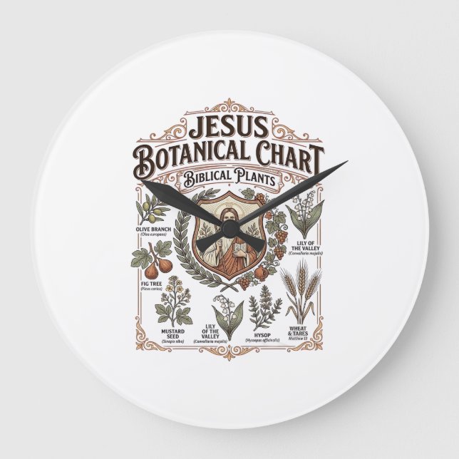 Jesus Botanical Chart Biblical Plants Jesus Botani Large Clock (Front)