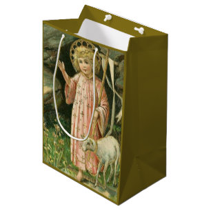 Jesus Boy Child Cross Lamb Easter Flowers Medium Gift Bag