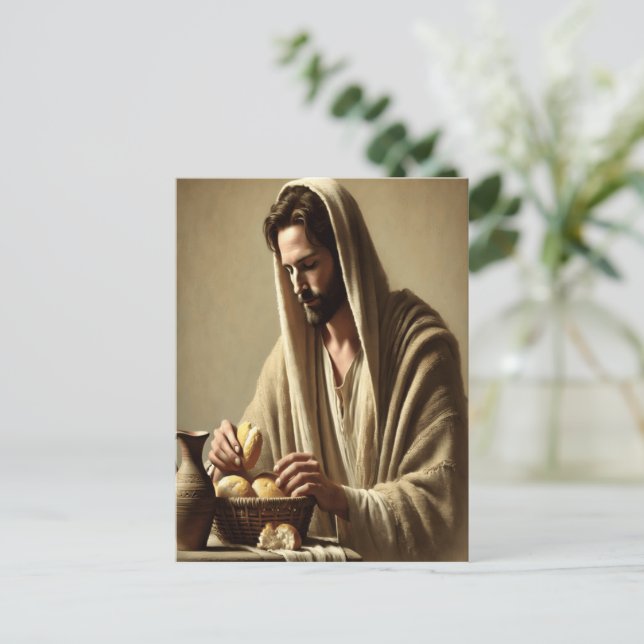 Jesus Breaking Bread in Divine Peace Postcard (Standing Front)