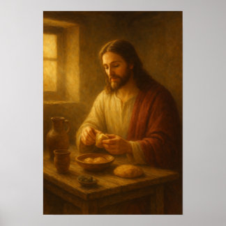 Jesus Breaking Bread Poster